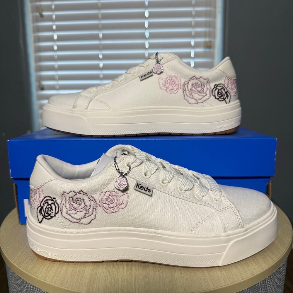 Keds Park Canvas Rose Embroidery Lace Up, US 6.5M